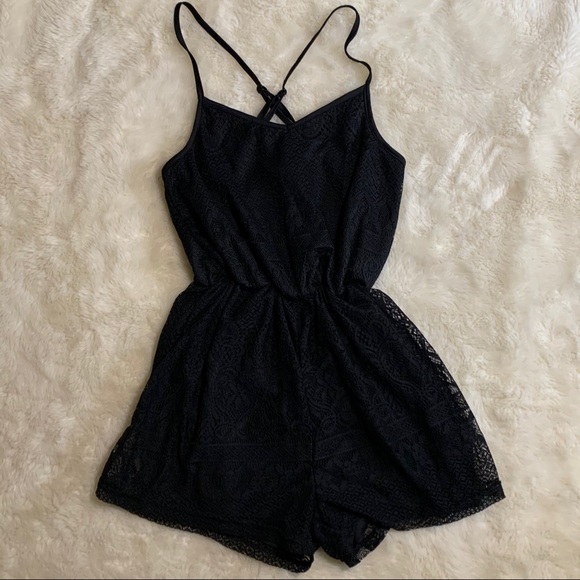 3/$30 Magazine black lace romper - Picture 2 of 8
